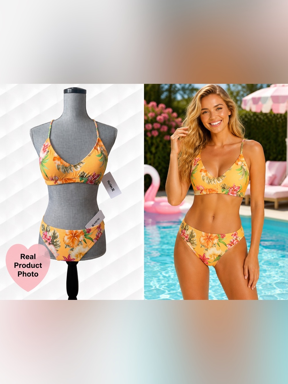 BNWT HURLEY Tropical Floral Vacation Beach Bikini Set